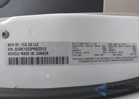 2023 Chrysler Voyager Lx из США, поврежденный, VIN 2C4RC1CG3PR522313